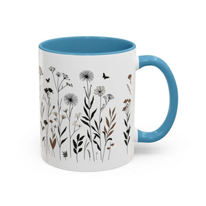 Elegant Floral Accent Coffee Mug - Ceramic Garden Gift - Dipaliz - Mugs