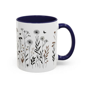 Elegant Floral Accent Coffee Mug - Ceramic Garden Gift - Dipaliz - Mugs