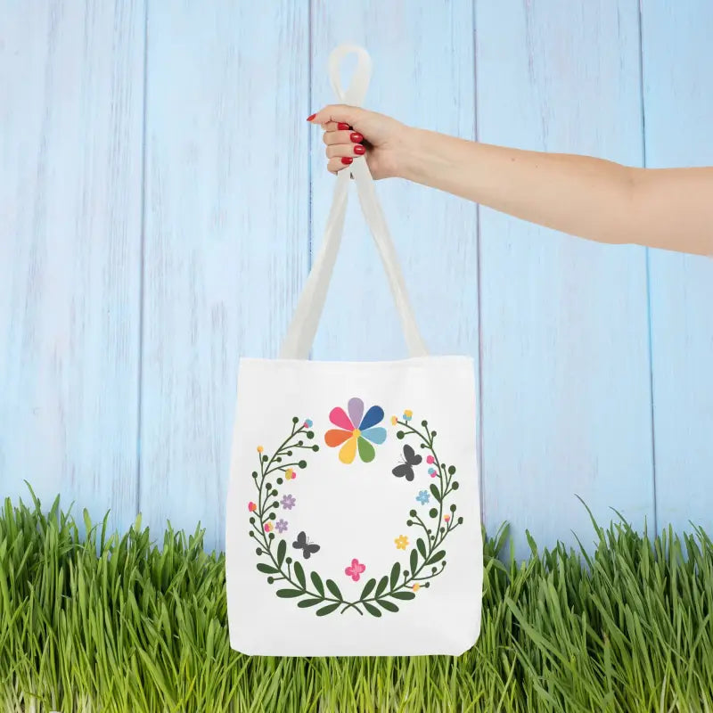 Discover Charm with the Floral Aop Tote & Black Cotton Handles - 13’’ × / White Bags