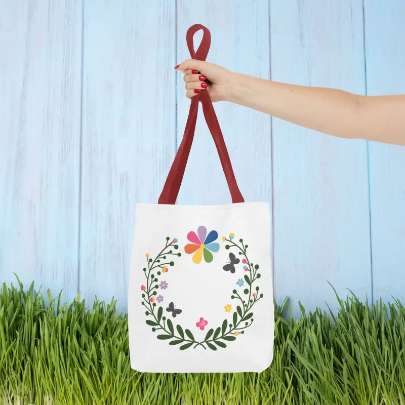 Discover Charm with the Floral Aop Tote & Black Cotton Handles - 13’’ × / Red Bags