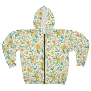 Floral Aop Unisex Zip Hoodie Bohemian Style Perfect for Spring Gift Her Cozy Layering any Occasion - Hoodies