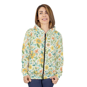 Floral Aop Unisex Zip Hoodie Bohemian Style Perfect for Spring Gift Her Cozy Layering any Occasion - Hoodies