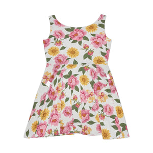 Floral Aop Skater Dress – Pink Roses Summer - Dipaliz - Dresses - Xs