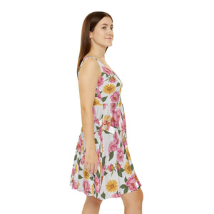 Floral Aop Skater Dress – Pink Roses Summer - Dipaliz - Dresses - Xs