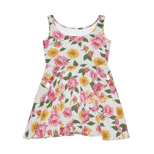 Floral Aop Skater Dress – Pink Roses Summer - Dipaliz - Dresses - Xs
