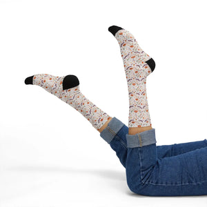 Floral Autumn Sublimation Socks, Cozy Pumpkin & Leaf Pattern Crew