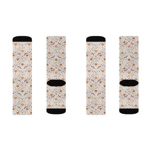 Floral Autumn Sublimation Socks, Cozy Pumpkin & Leaf Pattern Crew