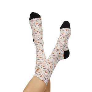 Floral Autumn Sublimation Socks, Cozy Pumpkin & Leaf Pattern Crew
