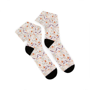 Floral Autumn Sublimation Socks, Cozy Pumpkin & Leaf Pattern Crew
