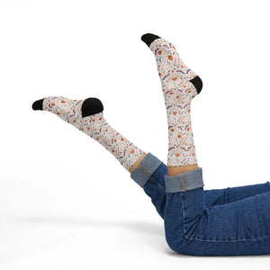 Floral Autumn Sublimation Socks, Cozy Pumpkin & Leaf Pattern Crew