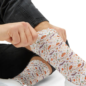Floral Autumn Sublimation Socks, Cozy Pumpkin & Leaf Pattern Crew