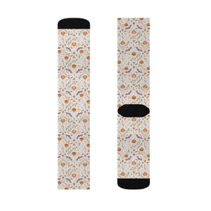 Floral Autumn Sublimation Socks, Cozy Pumpkin & Leaf Pattern Crew