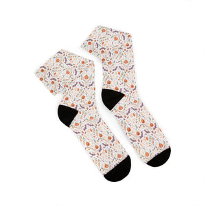 Floral Autumn Sublimation Socks, Cozy Pumpkin & Leaf Pattern Crew