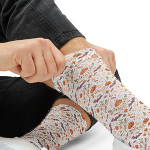 Floral Autumn Sublimation Socks, Cozy Pumpkin & Leaf Pattern Crew