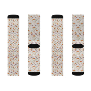 Floral Autumn Sublimation Socks, Cozy Pumpkin & Leaf Pattern Crew