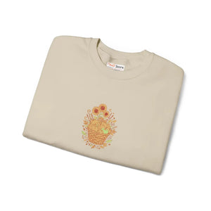 Floral Basket Crewneck Sweatshirt, Sunflower & Blooms Graphic - Sweatshirts