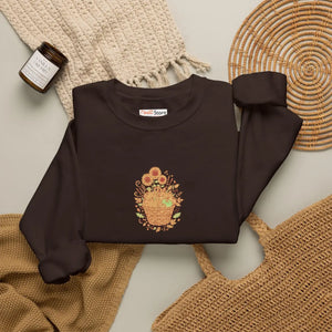 Floral Basket Crewneck Sweatshirt, Sunflower & Blooms Graphic - Sweatshirts
