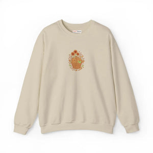 Floral Basket Crewneck Sweatshirt, Sunflower & Blooms Graphic - Sweatshirts