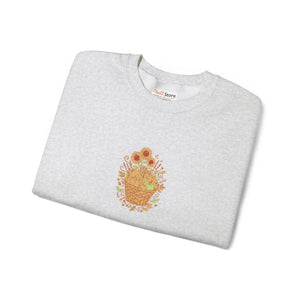 Floral Basket Crewneck Sweatshirt, Sunflower & Blooms Graphic - Sweatshirts