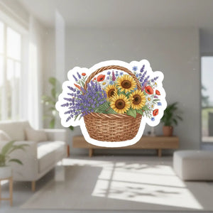 Floral Basket Sticker Sunflower & Lavender Kiss-cut - Decorative Stickers