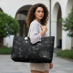 Floral Black Weekender Bag - White Elements - Dipaliz - Luggage & Bags