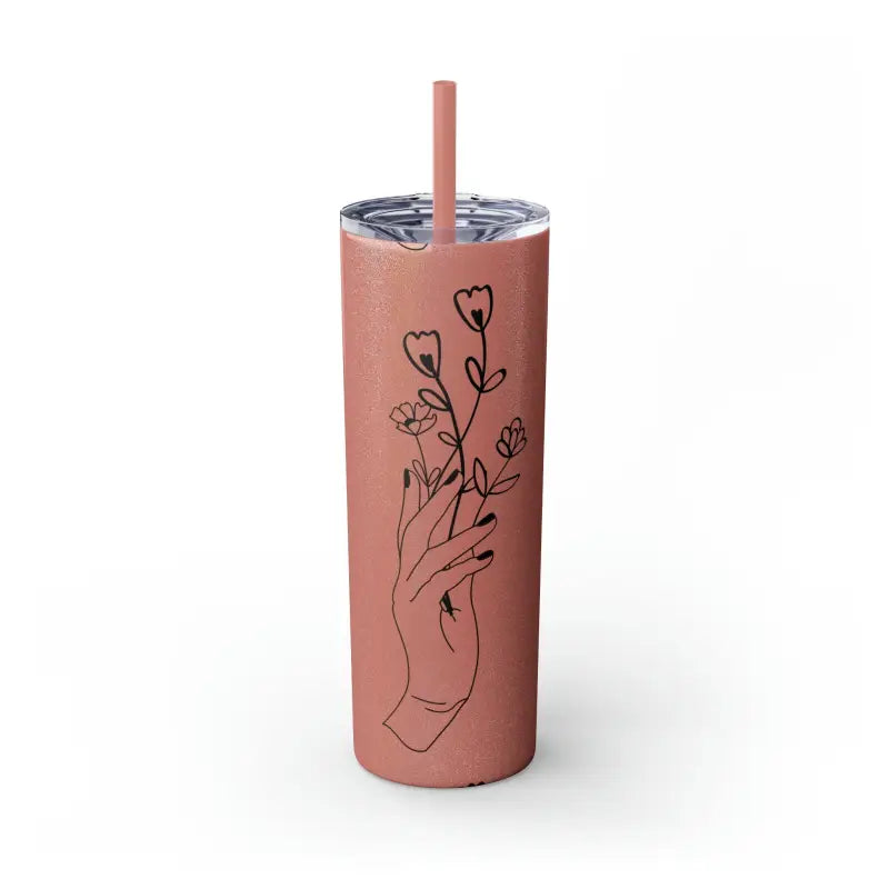 Floral Bliss Skinny Steel Tumbler: Sip Style with Elegance - Glossy / Glitter Dusty Rose / 20oz Mug