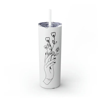 Floral Bliss Skinny Steel Tumbler: Sip Style with Elegance - Glossy / White / 20oz Mug