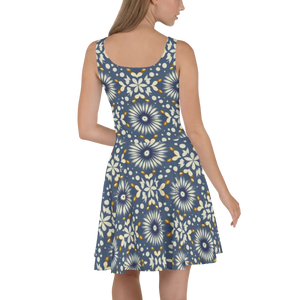Floral Blue Skater Dress – Ultimate Flared Skirt - Dipaliz - Dresses - Xs