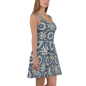 Floral Blue Skater Dress – Ultimate Flared Skirt - Dipaliz - Dresses - Xs
