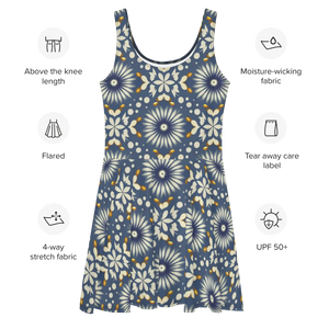 Floral Blue Skater Dress – Ultimate Flared Skirt - Dipaliz - Dresses - Xs
