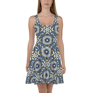 Floral Blue Skater Dress – Ultimate Flared Skirt - Dipaliz - Dresses - Xs