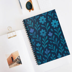 Floral Blue Spiral Notebook Ruled Line Journal - Dipaliz - Notebooks & Notepads