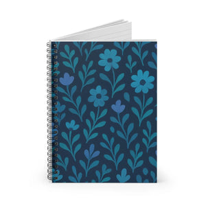 Floral Blue Spiral Notebook Ruled Line Journal - Dipaliz - Notebooks & Notepads