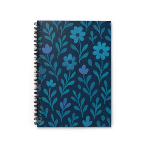Floral Blue Spiral Notebook Ruled Line Journal - Dipaliz - Notebooks & Notepads