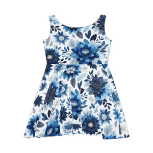 Women’s Skater Dress – Floral Blue Organic Cotton - Dipaliz - Dresses - Xs
