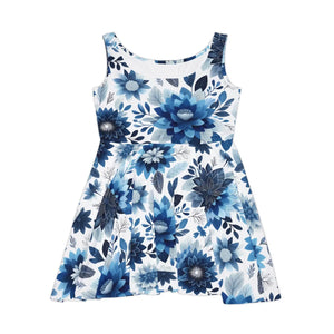 Women’s Skater Dress – Floral Blue Organic Cotton - Dipaliz - Dresses - Xs