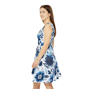 Women’s Skater Dress – Floral Blue Organic Cotton - Dipaliz - Dresses - Xs