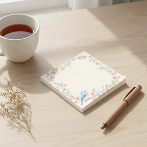 Floral Bluebird Post-it Note Pads, Spring Blossom Sticky Notes