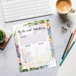 Floral Border Goals Notepad Hard Cardboard Motivational - Dipaliz - Notepads