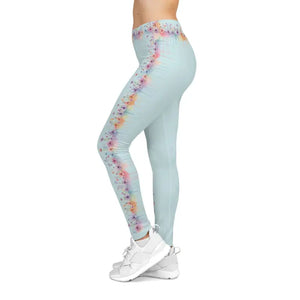 Floral Border Pastel Leggings - Watercolor Activewear - Dipaliz