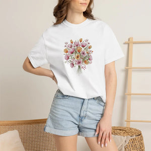 Floral Bouquet T-shirt, Watercolor Tulip & Daisy Graphic - T-shirts