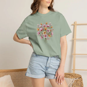 Floral Bouquet T-shirt, Watercolor Tulip & Daisy Graphic - T-shirts