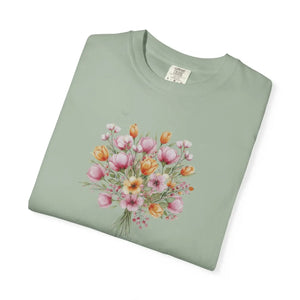 Floral Bouquet T-shirt, Watercolor Tulip & Daisy Graphic - T-shirts