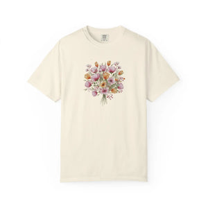 Floral Bouquet T-shirt, Watercolor Tulip & Daisy Graphic - T-shirts