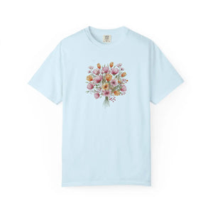 Floral Bouquet T-shirt, Watercolor Tulip & Daisy Graphic - T-shirts