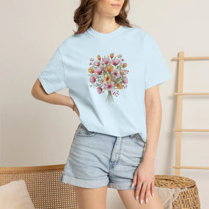Floral Bouquet T-shirt, Watercolor Tulip & Daisy Graphic - T-shirts