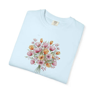 Floral Bouquet T-shirt, Watercolor Tulip & Daisy Graphic - T-shirts