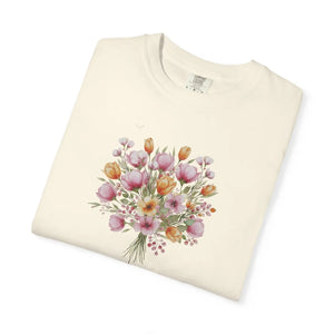 Floral Bouquet T-shirt, Watercolor Tulip & Daisy Graphic - T-shirts