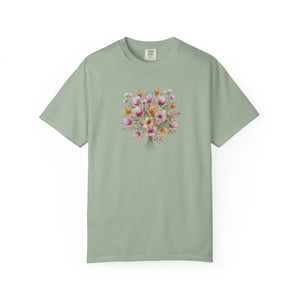Floral Bouquet T-shirt, Watercolor Tulip & Daisy Graphic - T-shirts
