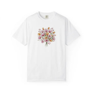 Floral Bouquet T-shirt, Watercolor Tulip & Daisy Graphic - T-shirts